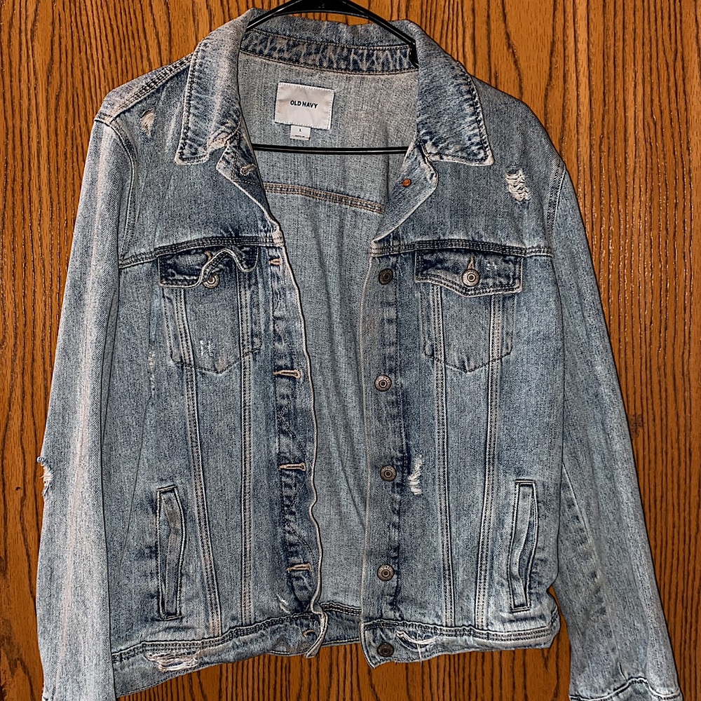 Oversized distressed jean jacket